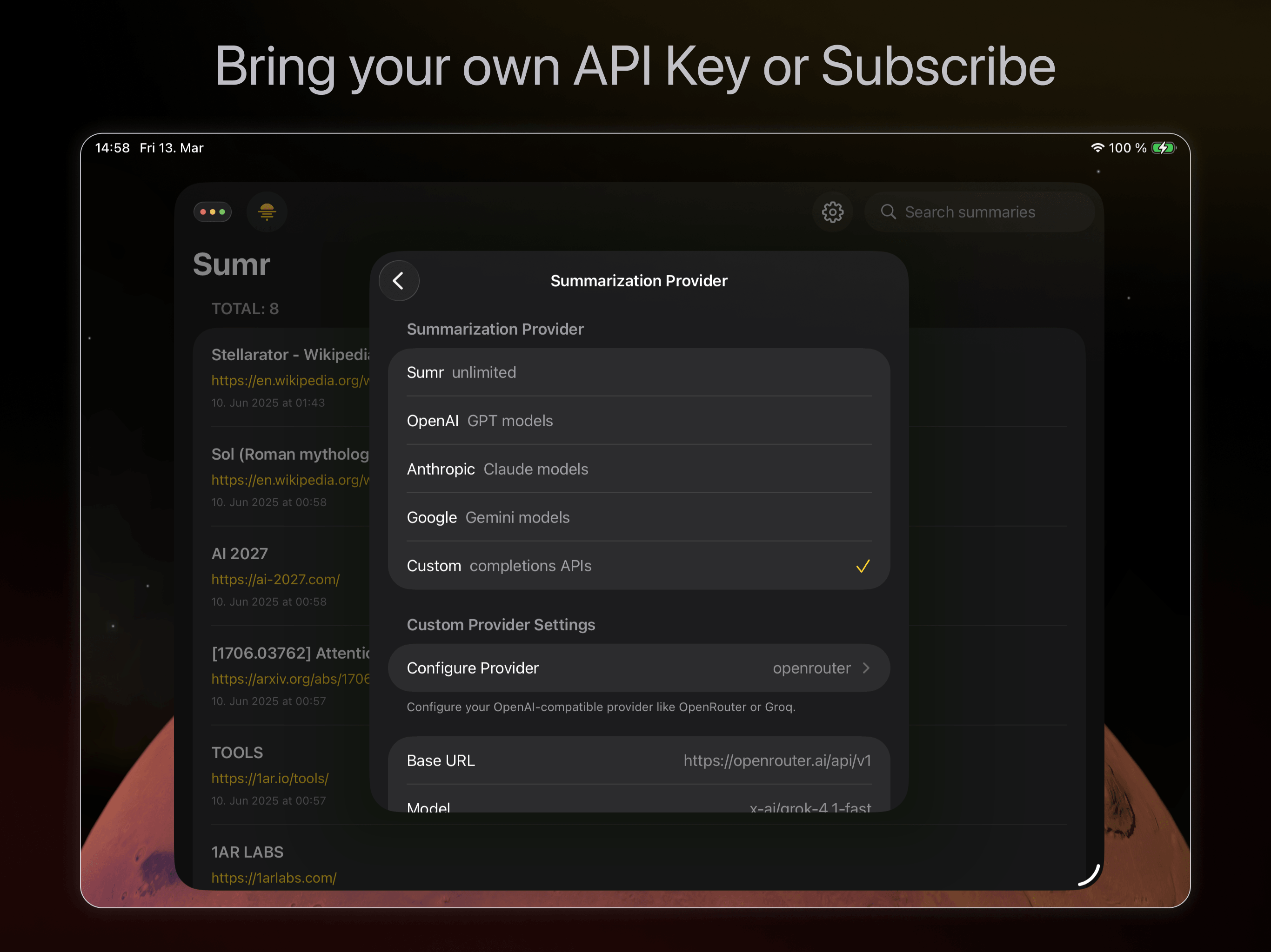 AI providers on iPad